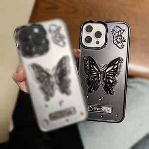 iphone mettalic grey color butterfly stand case cover