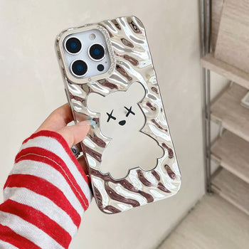 PK225 Glittery bear mirror case - silver