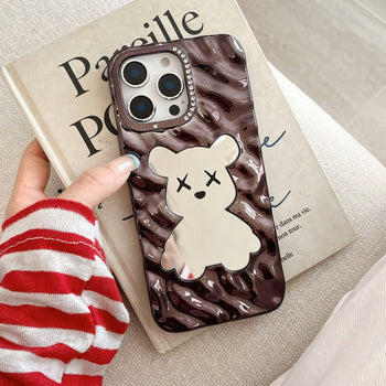 PK225 Glittery bear mirror case - black