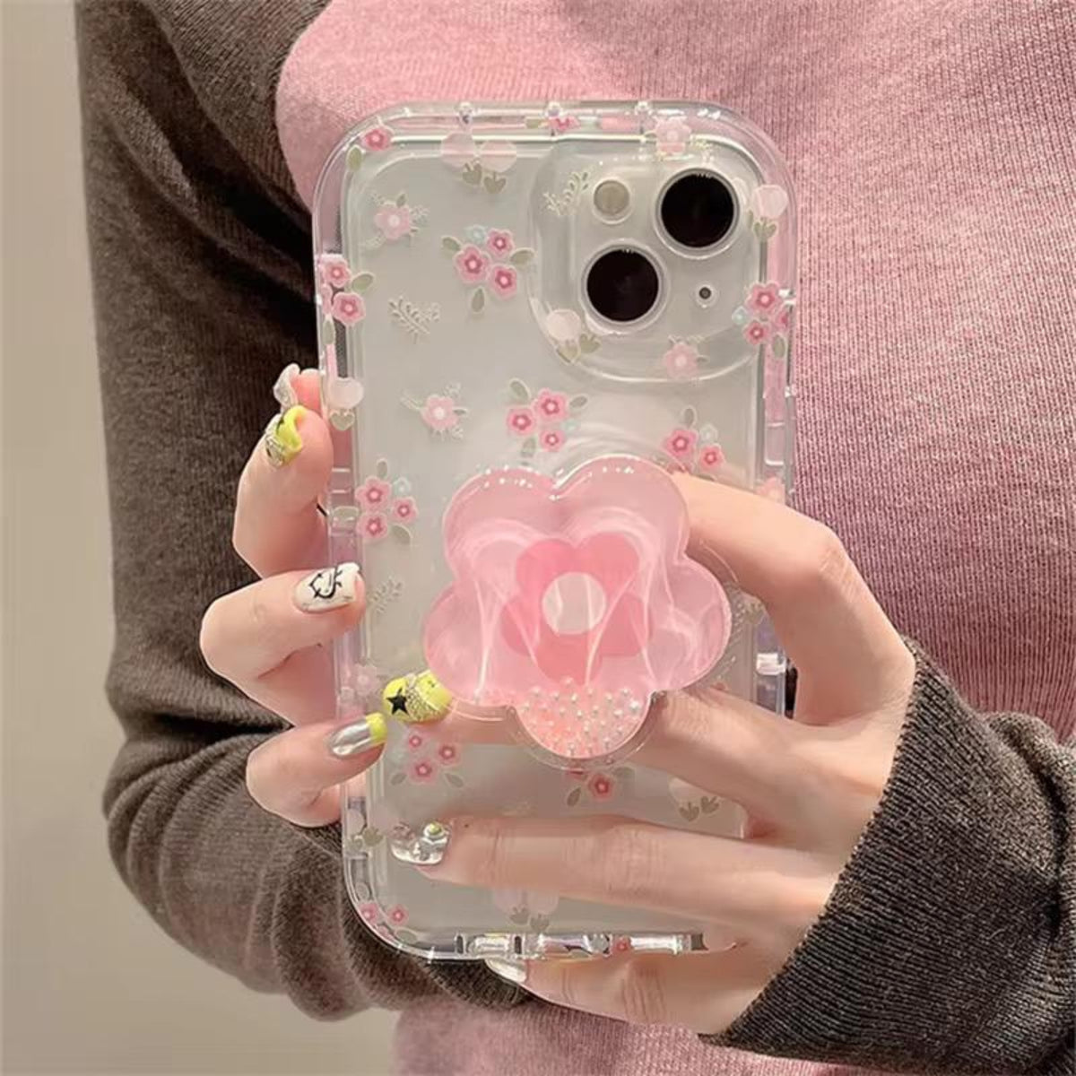 PK234 Pink floral with holder case