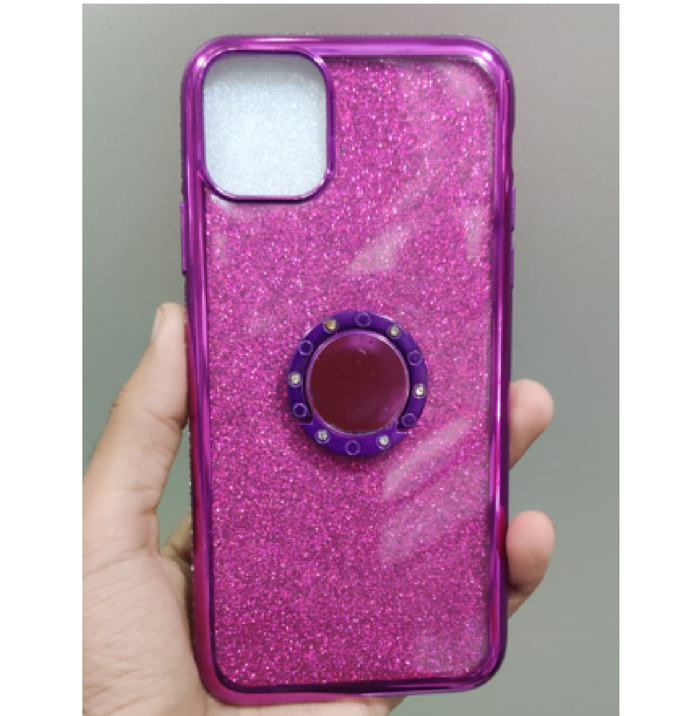 PK106 Shiny silicon case with Rhinestones and ringholder purple