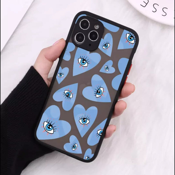 PK153 Grey case with blue hearts and eye
