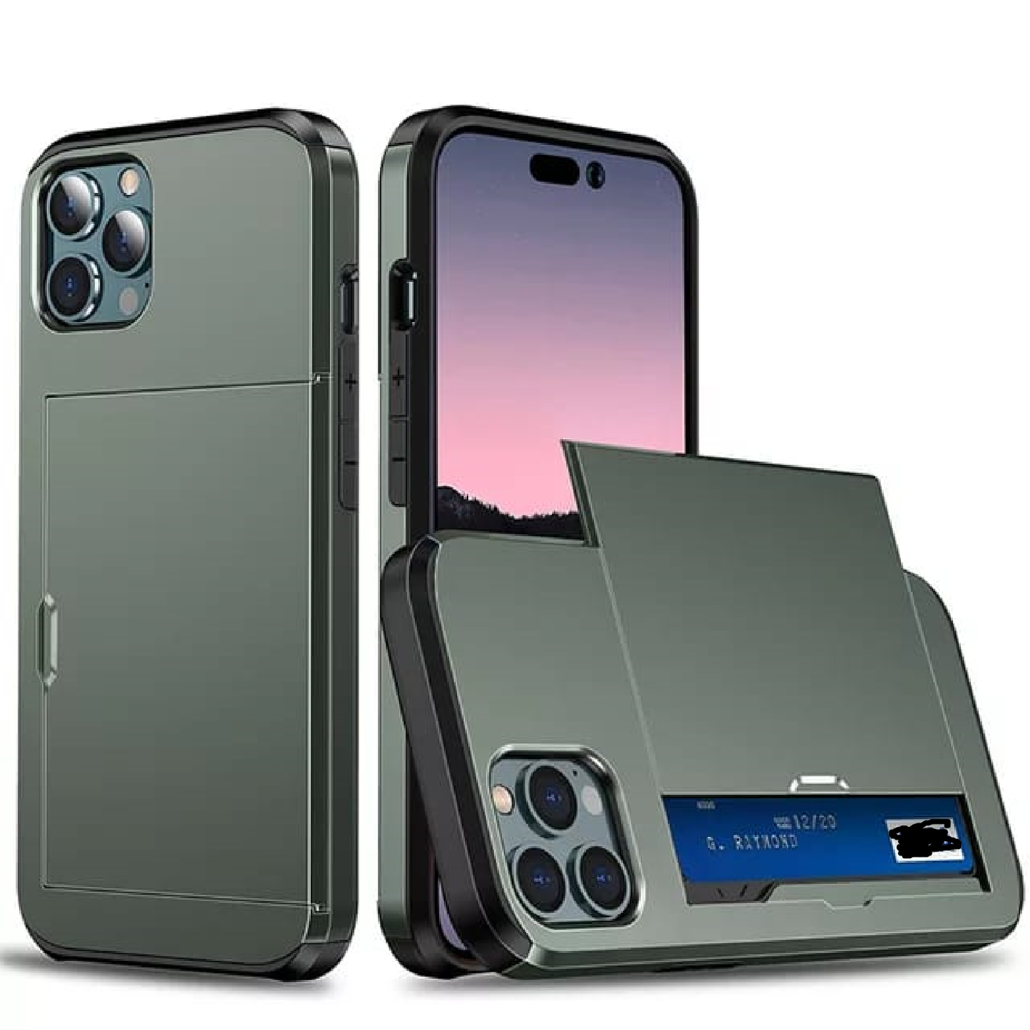 PK145 Sliding Cardholder case army greenish silver